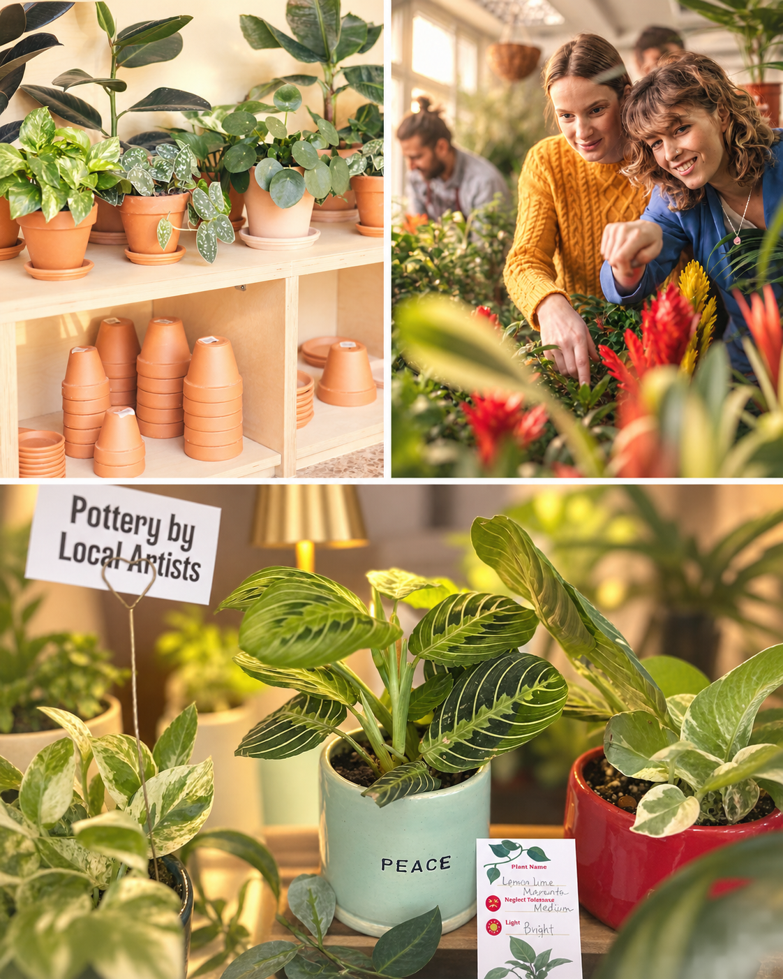 A DIY plant bar setup with plants and pots